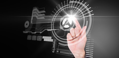 Composite image of businessmans hand pointing in suit jacket