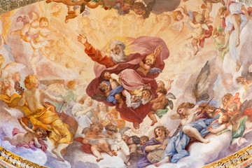 Rome -  The fresco The Eternal in Glory by Luigi Garzi  (1685) in apse of Cybo chapel in church Basilica di Santa Maria del Popolo.