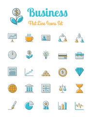 vector business icons set flat line style