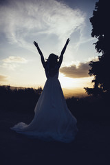 Bride at sunset, in nature