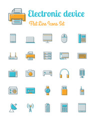 vector electronic device icons set flat line style
