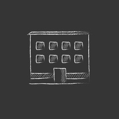 Office building. Drawn in chalk icon.
