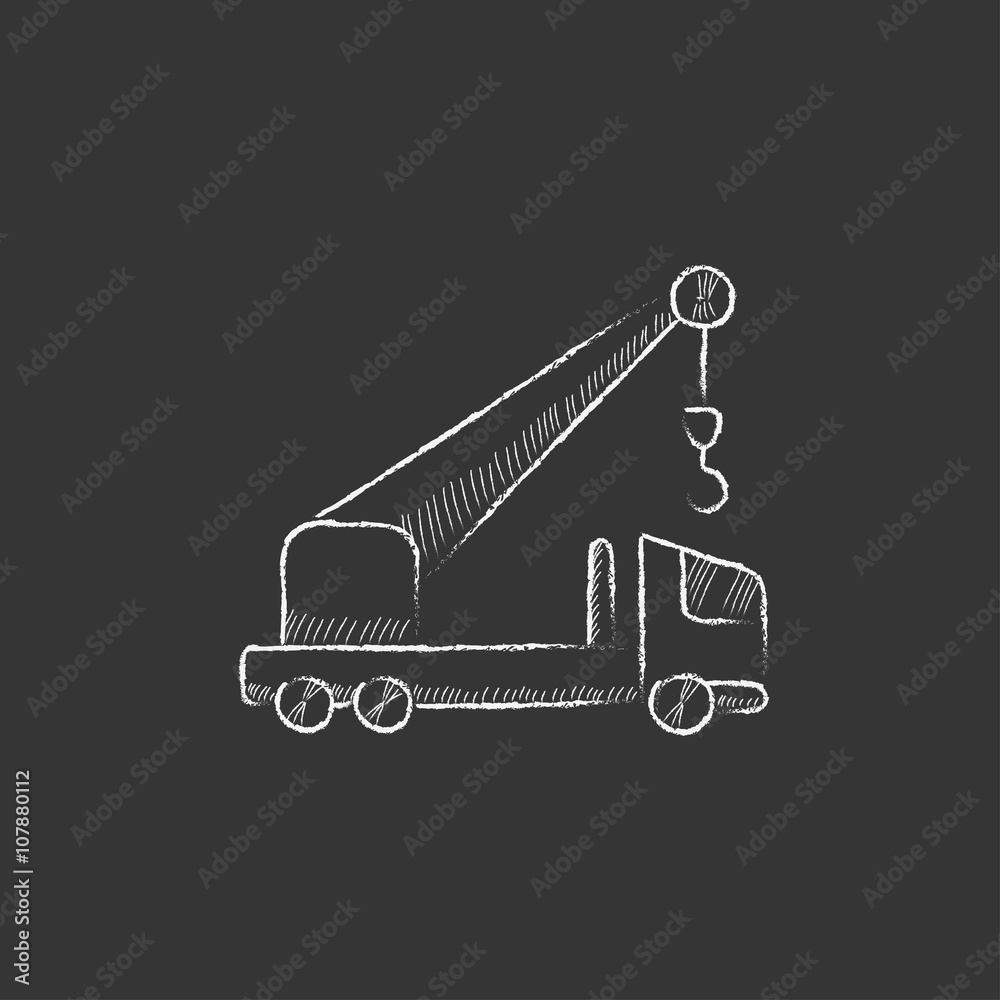 Sticker mobile crane. drawn in chalk icon.