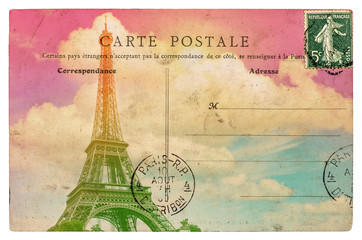 Vintage styled french postcard Eiffel Tower Paris