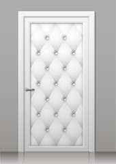 White door in the art deco style with a quilted leather trim in the interior