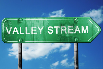 valley stream road sign , worn and damaged look