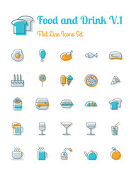 vector food and drink icons set flat line style