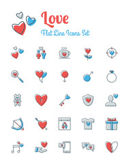 vector love icons set flat line style