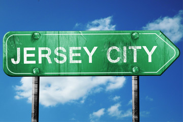 jersey city road sign , worn and damaged look