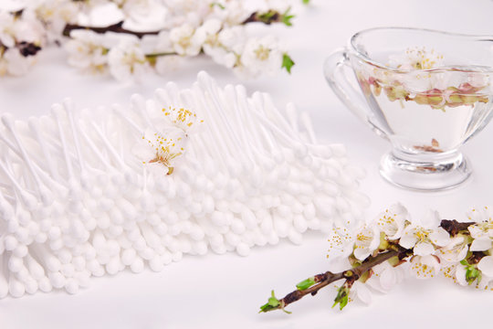 Cotton ear stick with apricot blossom