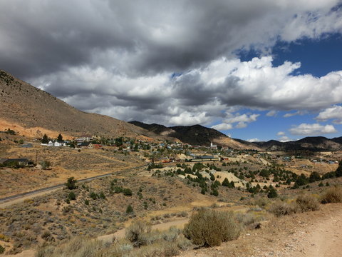 Virginia city, Nevada vintage silver mining town - landscape color photo