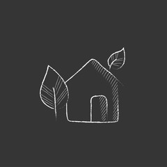Eco-friendly house. Drawn in chalk icon.