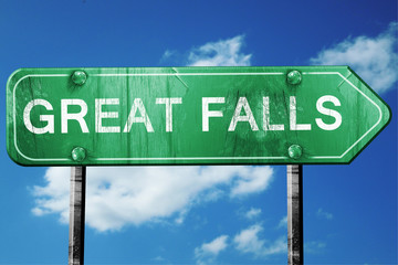 great falls road sign , worn and damaged look