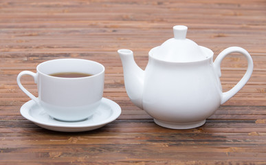 Obraz na płótnie Canvas Closeup of cup of tea on vintage wooden background
