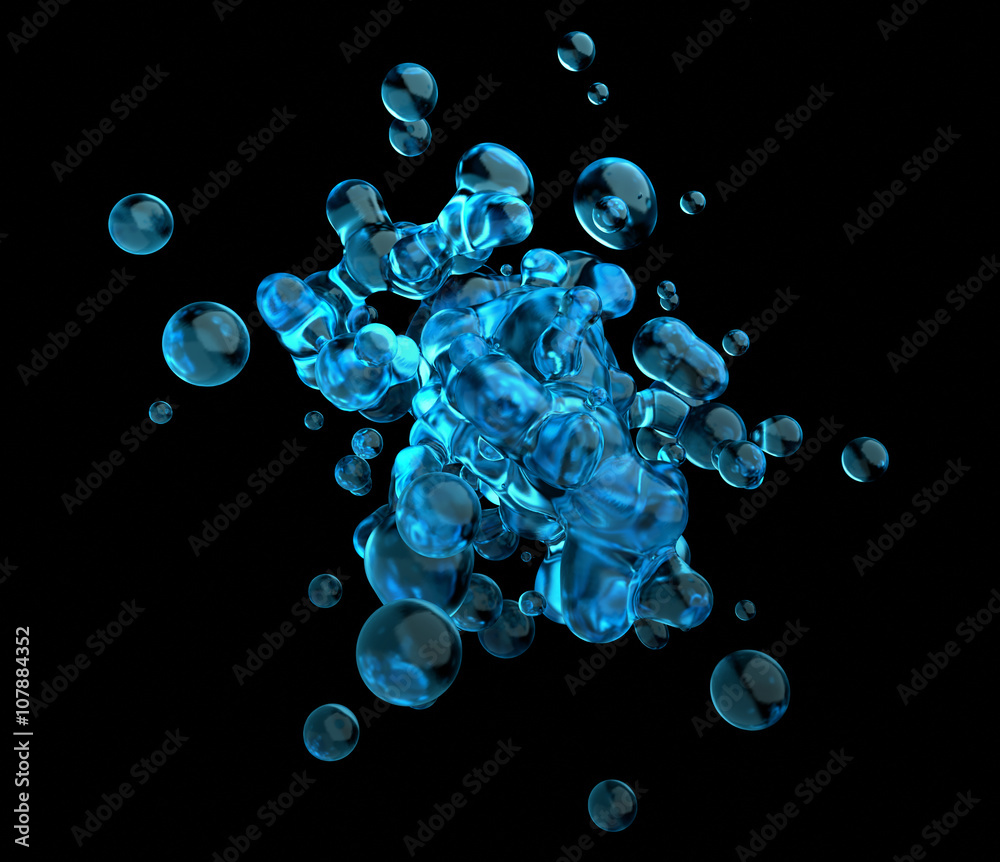Poster abstract 3d rendering of chaotic liquid in empty space. background with dynamic fluid splash. design