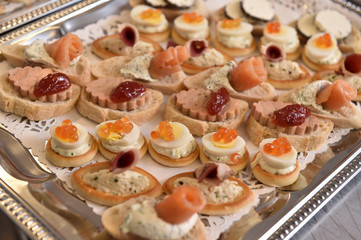 Various types of bruschetta on a plate
