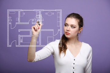 Female architect working with a virtual apartment plan