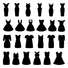 Set of monochrome trendy women's dresses. Vector illustration