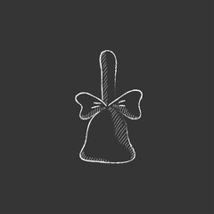 School bell with ribbon. Drawn in chalk icon.