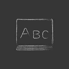 Letters abc on blackboard. Drawn in chalk icon.