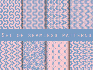 Set of seamless patterns with geometric shapes. The pattern for wallpaper, tiles, fabrics and designs. Vector illustration.