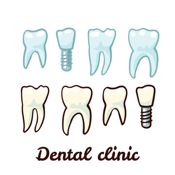Set icon of teeth  and tooth with a pin.