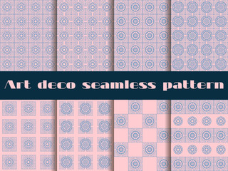 Set seamless pattern in art deco style.  Rose quartz and serenity violet colors. 