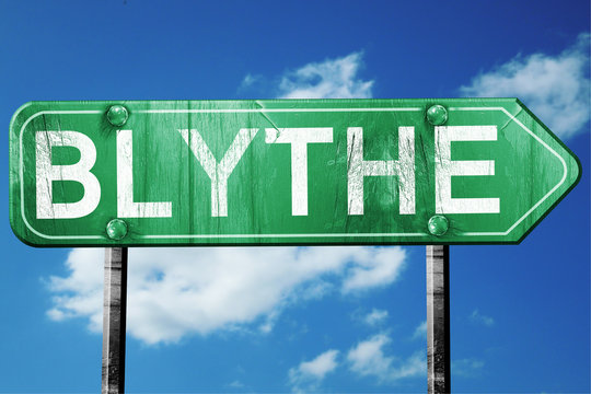 blythe road sign , worn and damaged look