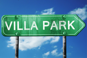 villa park road sign , worn and damaged look