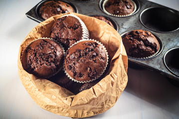 Chocolate chip cookie muffin in the old vintage form.