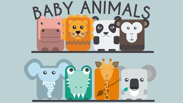 Zoo happy baby animals shaking and moving animation