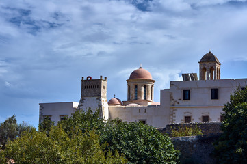 Towers Orthodox monastery on the Greek island of Crete.