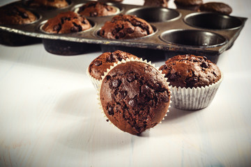 Chocolate chip cookie muffin in the old vintage form.