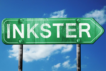 inkster road sign , worn and damaged look