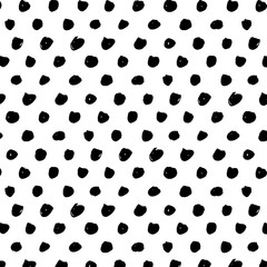 Fototapeta na wymiar Polka dot brushe stroke seamless pattern. Abstract background with round brush strokes. Monochrome hand drawn texture. Stylish polka dot.