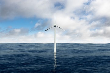 Composite image of a wind turbine is working