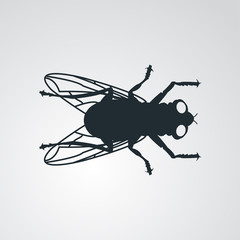 Icono plano silueta de mosca en fondo degradado