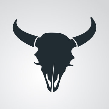 Icono plano silueta craneo bisonte en fondo degradado