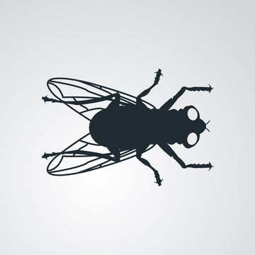 Icono plano silueta de mosca en fondo degradado