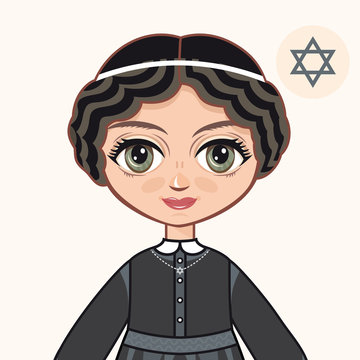 The girl in Orthodox Jews dress. Jewish. Portrait. Avatar.