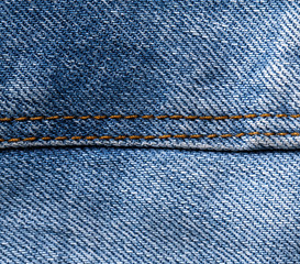 Stitched textured blue jeans  denim fabric background