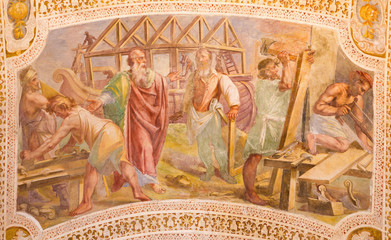 Rome - The Construction of Noah's Ark by Baldassare Croce  (1558 - 1628). Fresco from the vault of...