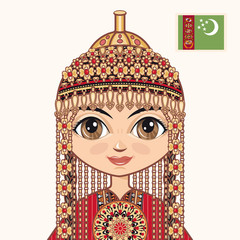 The girl in Turkmen dress. Historical clothes. Turkmenistan. Portrait. Avatar.
