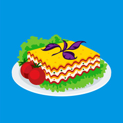 Lasagna icon isolated on a blue background.
