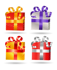 christmas set of boxes with gifts with star pattern, with ribbon