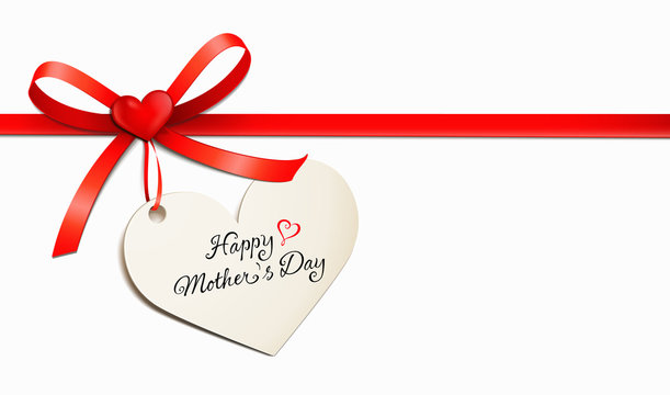 red bow with heart and greeting card - happy mother's day