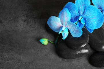 Beautiful spa composition with blue orchid and stones