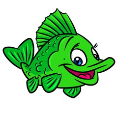 Green fish cartoon illustration  isolated image animal character
