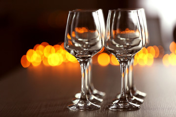 Empty wineglasses on a table, close up