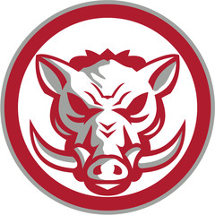 Fototapeta premium Wild Boar Razorback Head Angry Circle Retro